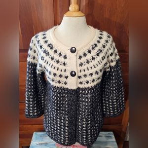 KENAR- XL Woman's Alpine, 2 button, fluffy, Wool Sweater, Bell Cropped Sleeves